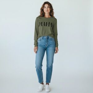 Boutique Women’s Olive Green MAMA Long Sleeve Graphic Tee Shirt Medium
